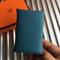 Well Crafted Hermes Bastia Epsom card case H0369 blue