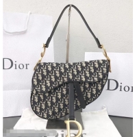 Top Quality Dior Saddle Bag In Blue Oblique Jacquard Canvas 800583