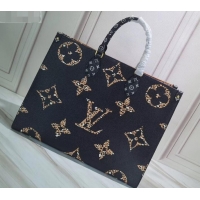 Trendy Design Louis Vuitton Monogram Canvas Leopard Print Onthego Tote Bag M44674 Black/Brown 2019