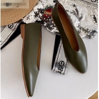 Well Crafted Bottega Veneta Heel 1cm Almond Flats BV9808 Dark Green 2019