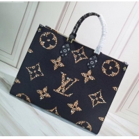 Best Product Louis Vuitton Monogram Canvas Leopard Print Onthego Tote Bag M44674 Black/White 2019