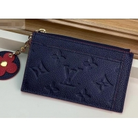 Sophisticated Louis Vuitton Flower Monogram Empreinte Zipped Card Holder M68338 Navy Blue 2019