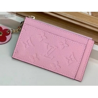 Luxury Louis Vuitton Flower Monogram Empreinte Zipped Card Holder M68338 Pink