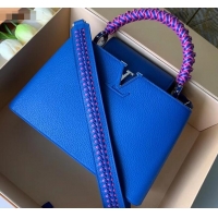 Unique Style Louis Vuitton Capucines PM Bag Braided Handle and Strap M55084 Blue