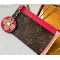 Grade Quality Louis Vuitton Flower Monogram Canvas Zipped Card Holder M67494 Hot Pink 2019