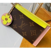 Sumptuous Louis Vuitton Flower Monogram Canvas Zipped Card Holder M67494 Yellow 2019