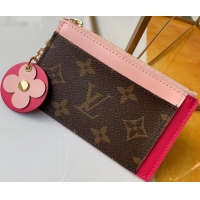 Charming Louis Vuitton Flower Monogram Canvas Zipped Card Holder M67494 Pink 2019