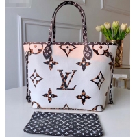 Discount Louis Vuitton Animal Prints Monogram Canvas Neverfull MM Tote Bag M44716 White/Brown 2019