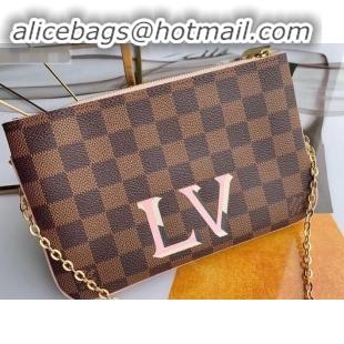 Cute Louis Vuitton Damier Ebene Canvas Pochette Double Zip Bag N60254 2019