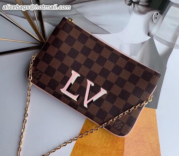 Cute Louis Vuitton Damier Ebene Canvas Pochette Double Zip Bag N60254 2019