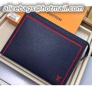 Top Grade Louis Vuitton Pochette Voyage MM Bag Taiga Leather Outline Navy Blue/Red M63394