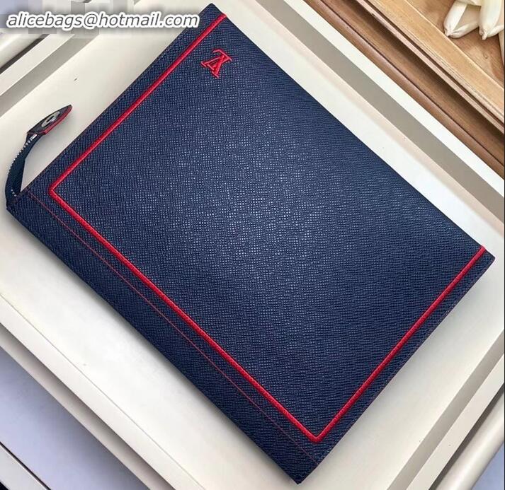 Top Grade Louis Vuitton Pochette Voyage MM Bag Taiga Leather Outline Navy Blue/Red M63394