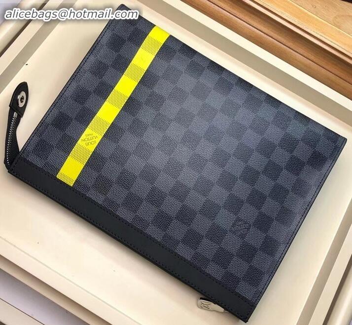 Discount Louis Vuitton Pochette Voyage MM Bag Damier Graphite Canvas N60107 Yellow Stripe