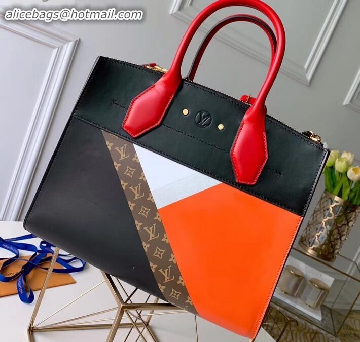 Stylish Louis Vuitton City Steamer MM Tote Bag M53803 Black/Red/Orange