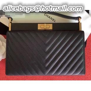 Top Quality Chanel Chevron Reissue 2.55 Pouch Clutch Bag with Chain CH090401 Black 2019