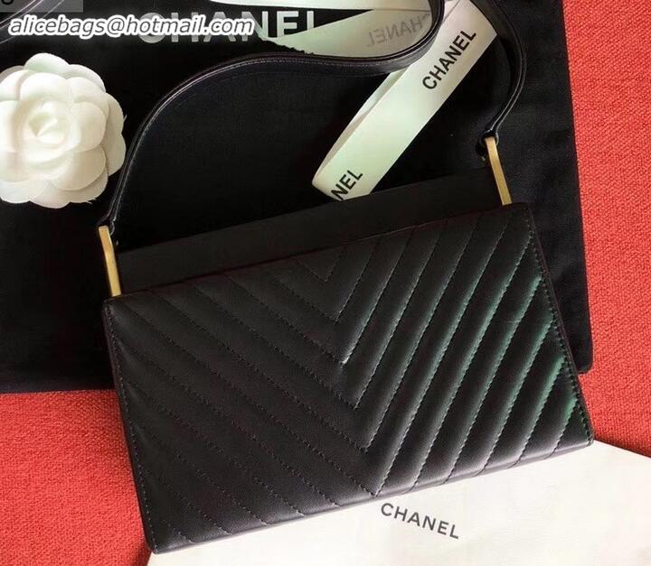 Top Quality Chanel Chevron Reissue 2.55 Pouch Clutch Bag with Chain CH090401 Black 2019