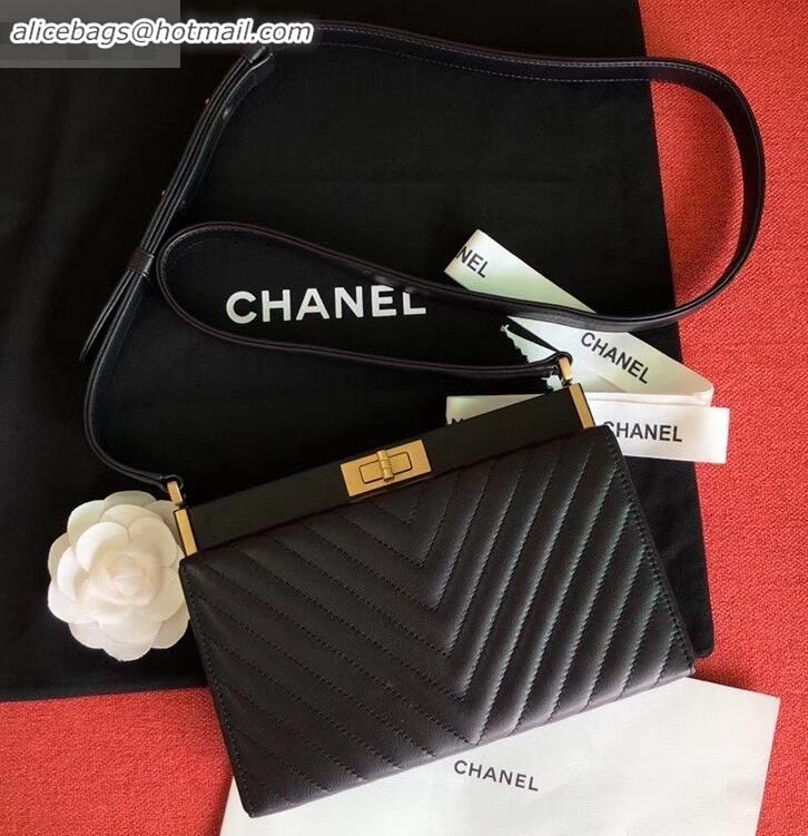 Top Quality Chanel Chevron Reissue 2.55 Pouch Clutch Bag with Chain CH090401 Black 2019