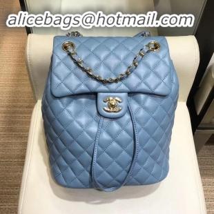 Good Quality Chanel Quilting sheepskin Backpack Bag A91121 blue with gold hardware