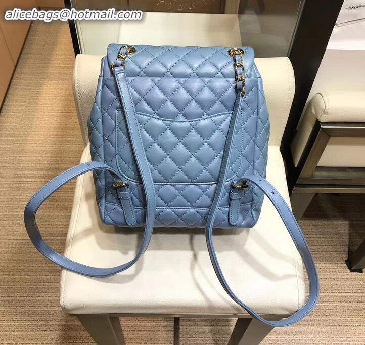 Good Quality Chanel Quilting sheepskin Backpack Bag A91121 blue with gold hardware