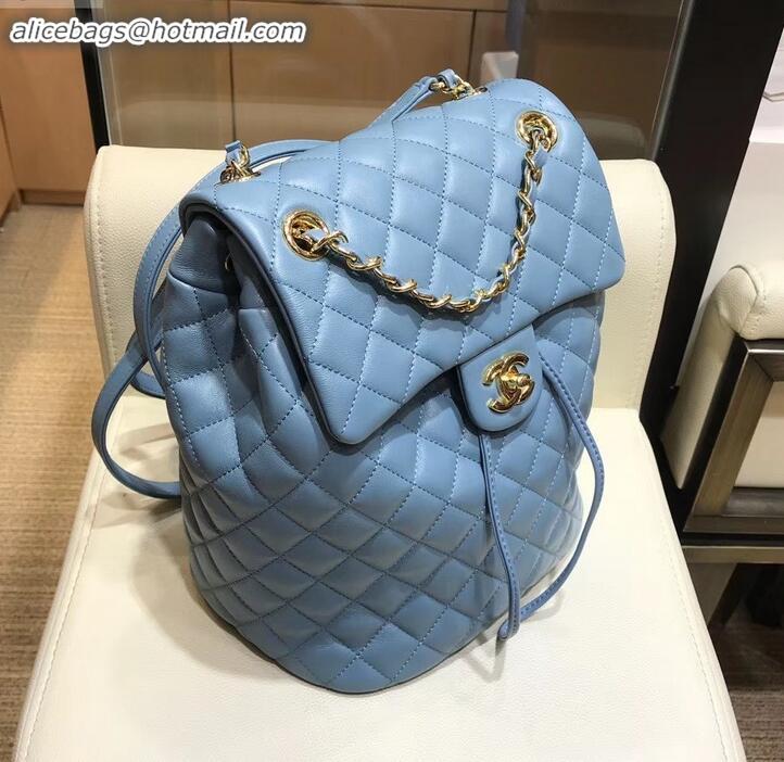 Good Quality Chanel Quilting sheepskin Backpack Bag A91121 blue with gold hardware