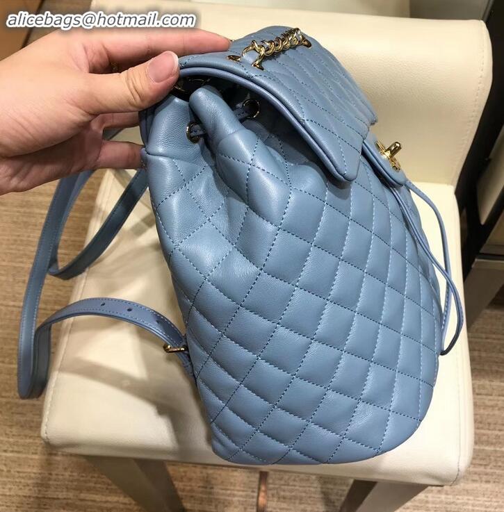 Good Quality Chanel Quilting sheepskin Backpack Bag A91121 blue with gold hardware