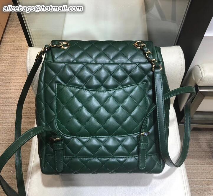 Top Quality Chanel Quilting sheepskin Backpack Bag A91121 green with gold hardware