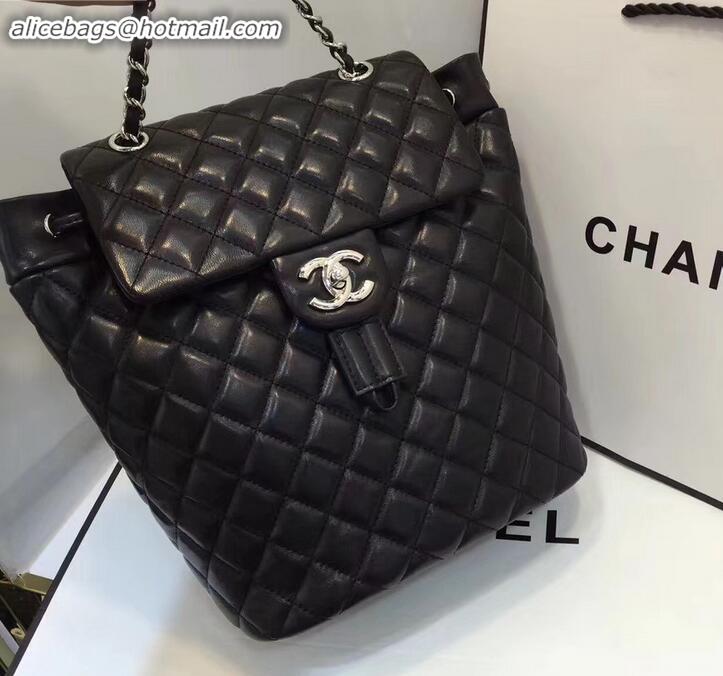 Best Product Chanel Quilting sheepskin Backpack Bag A91121 black with silver hardware