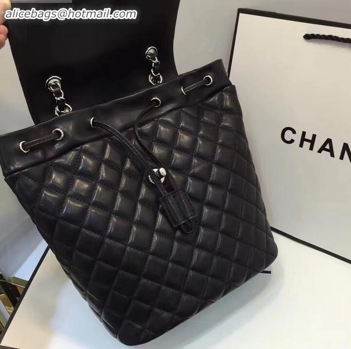 Best Product Chanel Quilting sheepskin Backpack Bag A91121 black with silver hardware