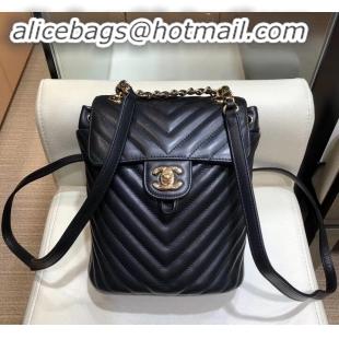 Hot Style Chanel chevron calfskin mini Backpack Bag black with gold hardware A911221