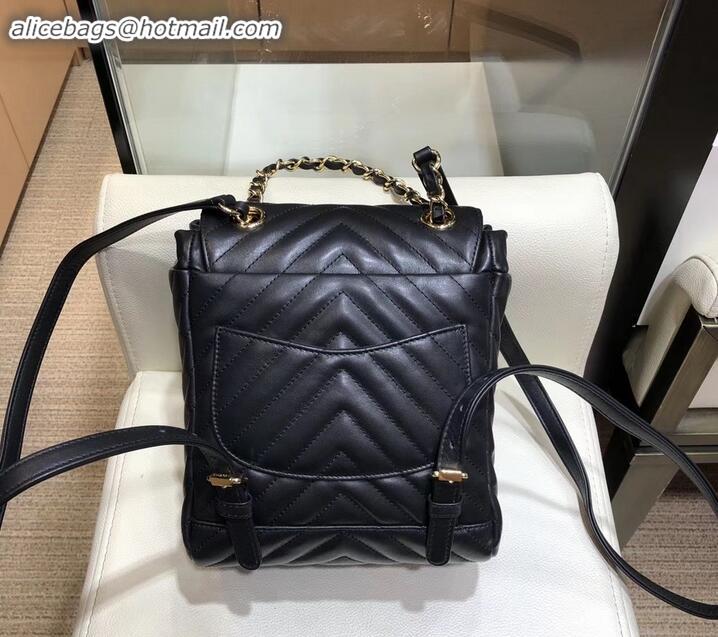 Hot Style Chanel chevron calfskin mini Backpack Bag black with gold hardware A911221