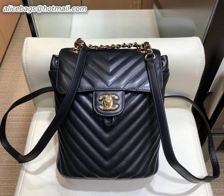 Hot Style Chanel chevron calfskin mini Backpack Bag black with gold hardware A911221