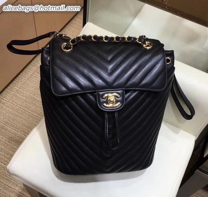 Lower Price Chanel chevron calfskin medium Backpack Bag black with gold hardware A911221