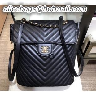 Duplicate Chanel chevron calfskin large Backpack Bag black with gold hardware A911221