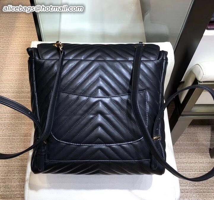 Duplicate Chanel chevron calfskin large Backpack Bag black with gold hardware A911221