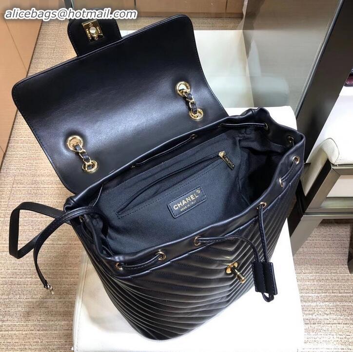 Duplicate Chanel chevron calfskin large Backpack Bag black with gold hardware A911221