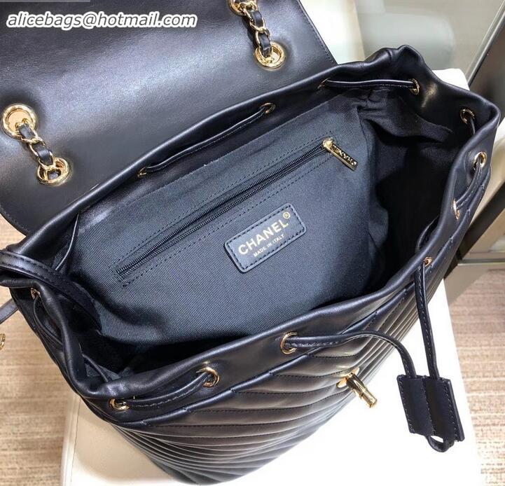 Duplicate Chanel chevron calfskin large Backpack Bag black with gold hardware A911221