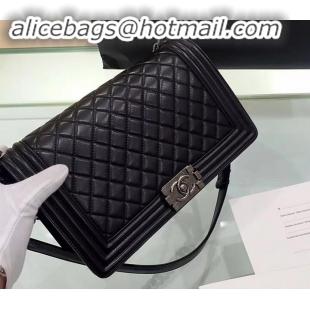 Top Design chanel new medium le boy bag black in sheepskin leather with silver hardware A090501