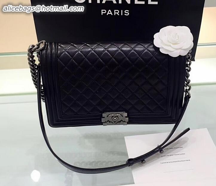 Top Design chanel new medium le boy bag black in sheepskin leather with silver hardware A090501