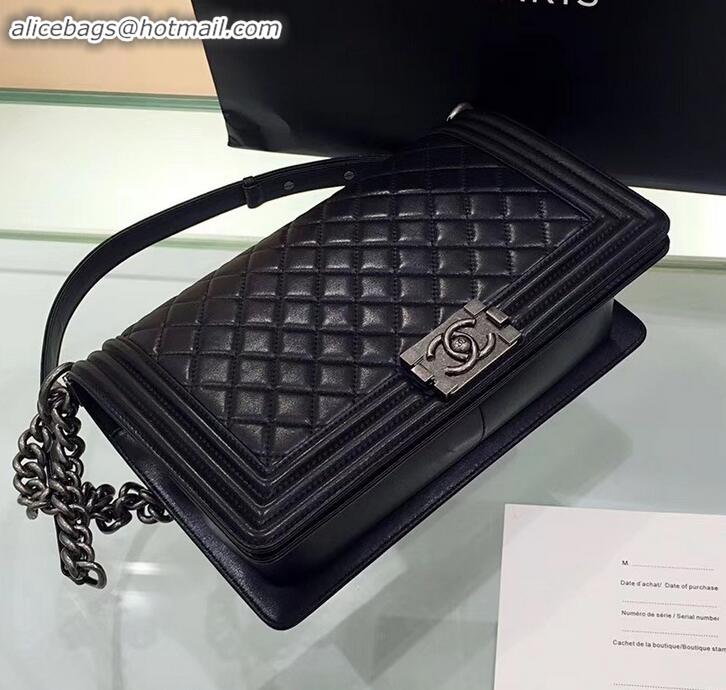 Top Design chanel new medium le boy bag black in sheepskin leather with silver hardware A090501