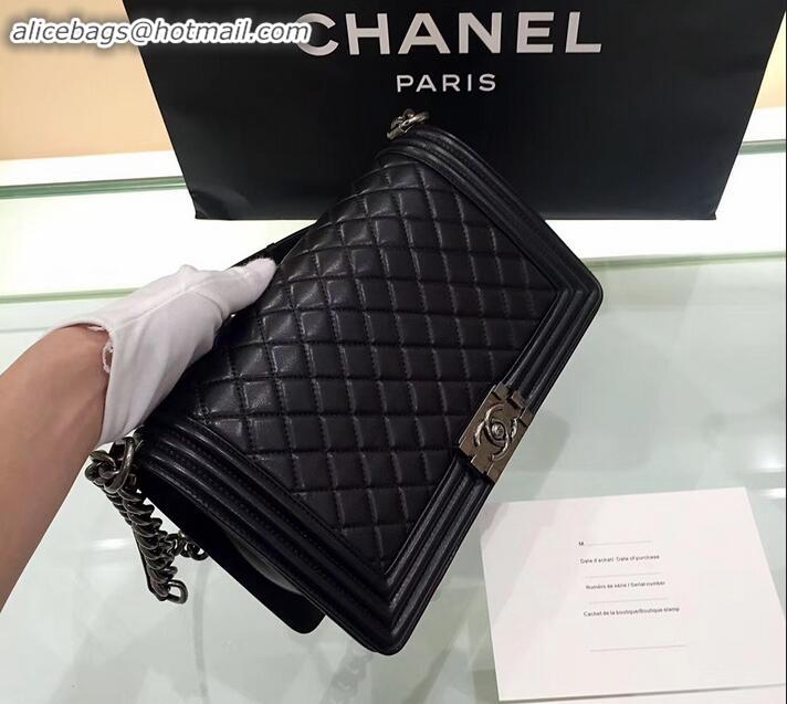 Top Design chanel new medium le boy bag black in sheepskin leather with silver hardware A090501