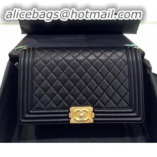 Classic chanel new medium le boy bag black in caviar leather with gold hardware A090503