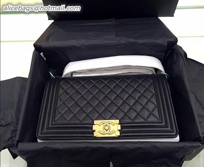 Classic chanel new medium le boy bag black in caviar leather with gold hardware A090503