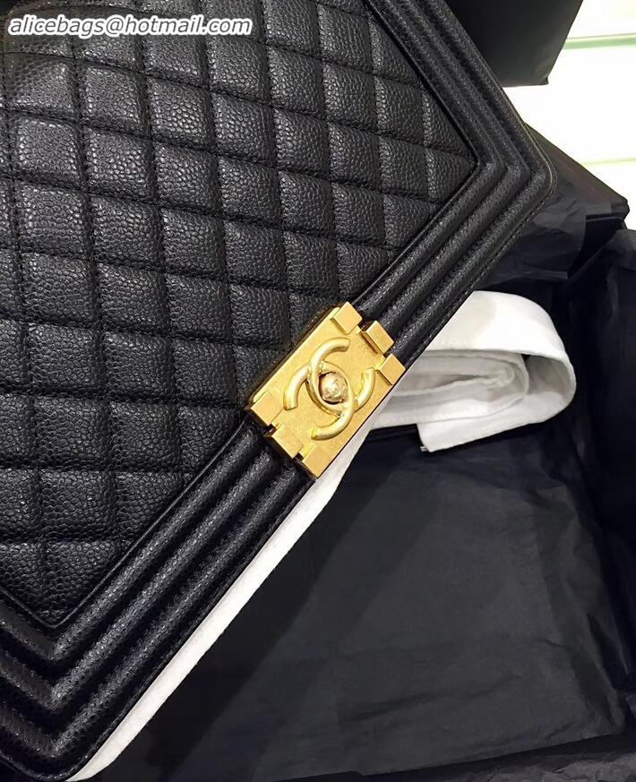 Classic chanel new medium le boy bag black in caviar leather with gold hardware A090503