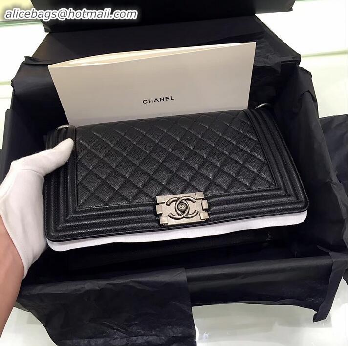 Top Quality chanel new medium le boy bag black in caviar leather with silver hardware A090504