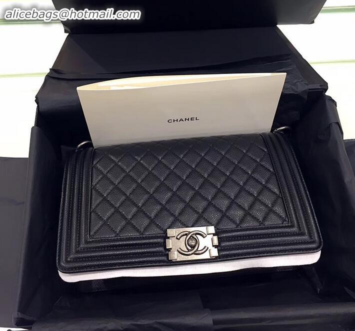 Top Quality chanel new medium le boy bag black in caviar leather with silver hardware A090504