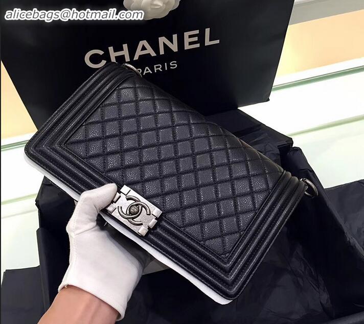 Top Quality chanel new medium le boy bag black in caviar leather with silver hardware A090504