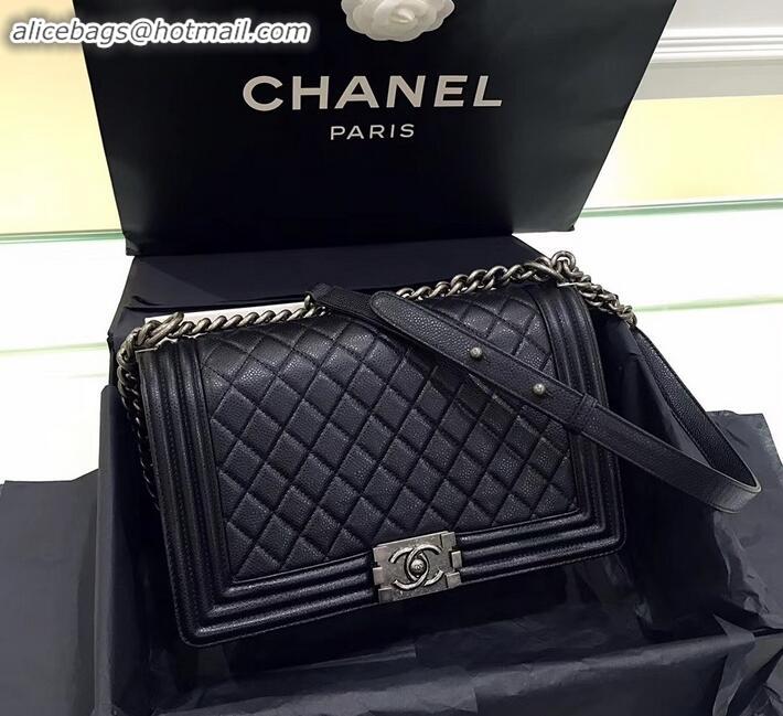 Top Quality chanel new medium le boy bag black in caviar leather with silver hardware A090504