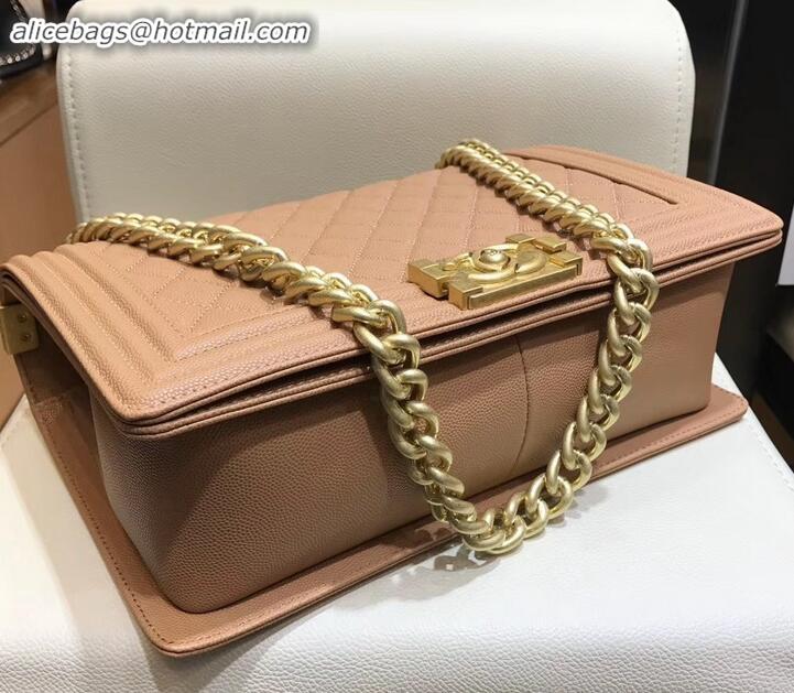 Unique Grade chanel new medium le boy bag nude pink in caviar leather with gold hardware A090504