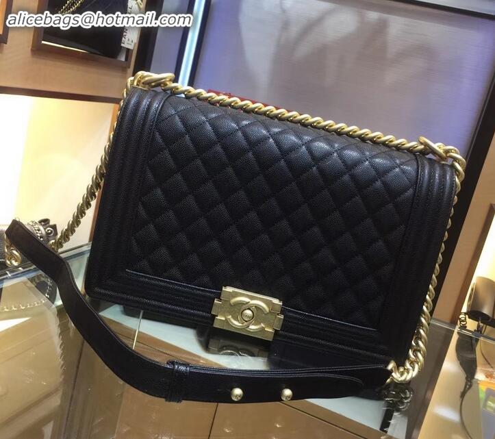 Best Quality chanel new medium le boy bag black in caviar leather with gold hardware A090504