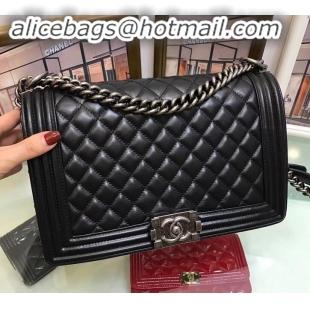 Top Quality chanel new medium le boy bag black in sheepskin leather with silver hardware A090504